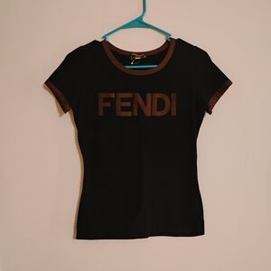 Fendi Black Tee with Brown Accents